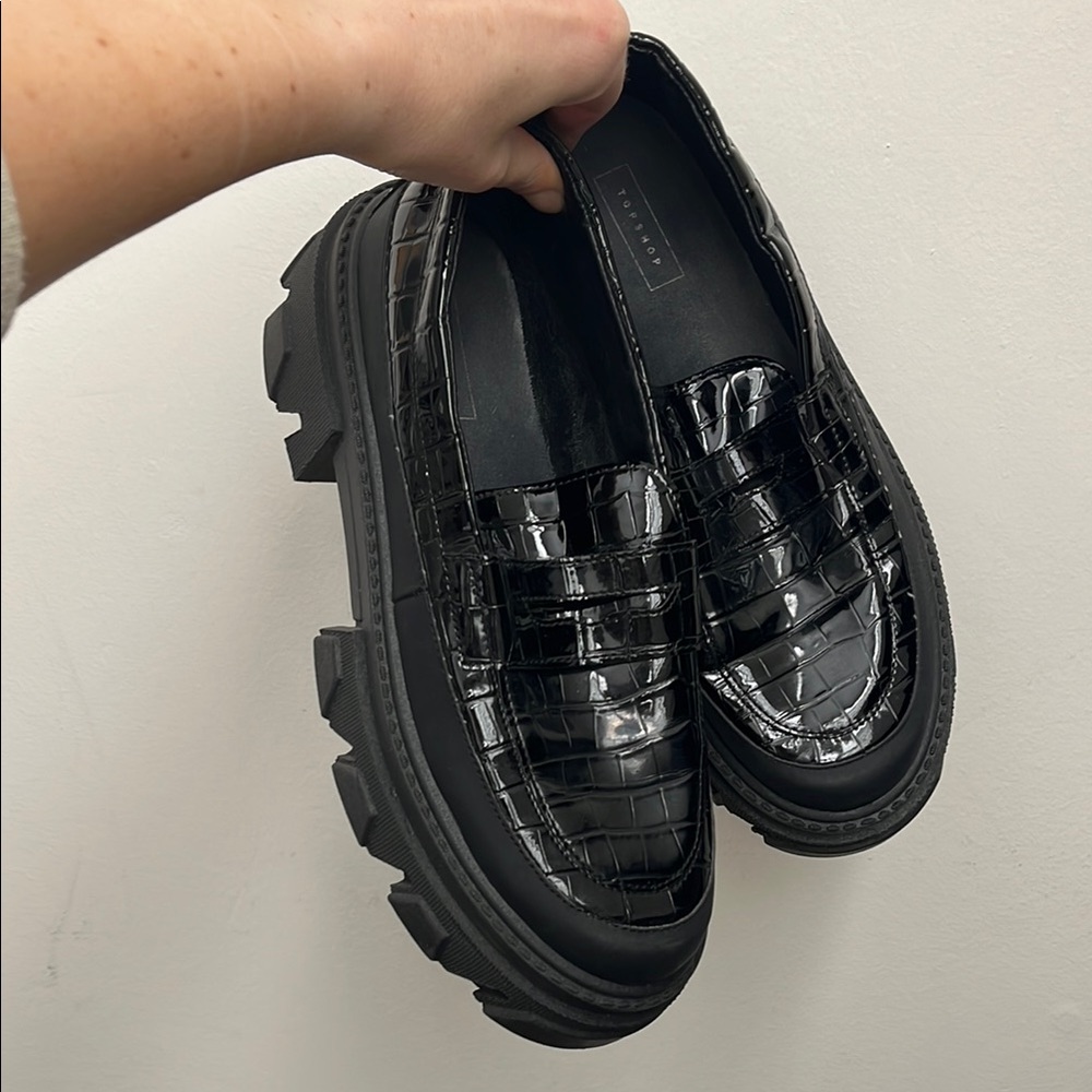 Topshop Black Platform Chunky Loafers